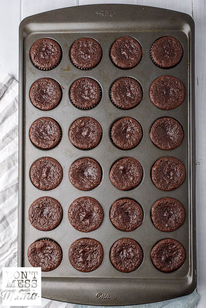 fully baked zucchini chocolate muffins in a mini muffin pan