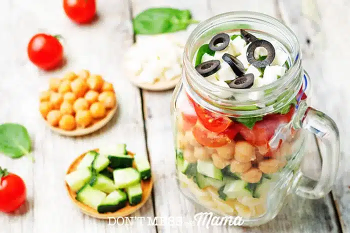 Closeup of Mason jar salad