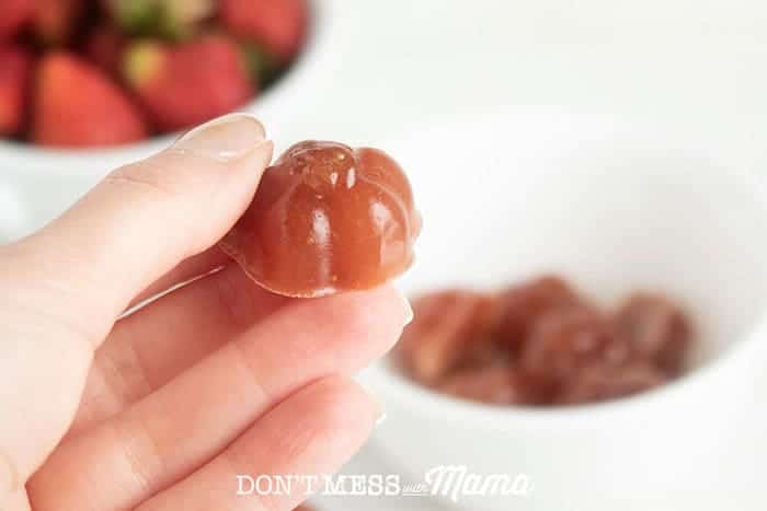 Closeup of homemade healthy fruit snack gummies