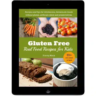 An ipad image of a gluten free real food recipes for kids ebook cover
