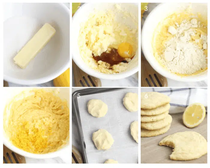 Gluten-Free Lemon Cookies step-by-step tutorial in 6 photo collage on how to make
