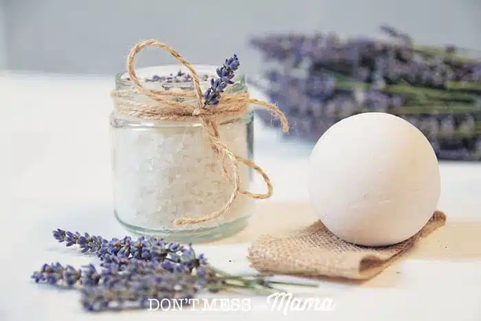 DIY Lavender Bath Salts in a glass jar