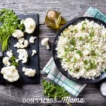 A close up of cauliflower rice in a small bowl
