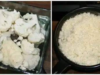 before and after of cauliflower rice