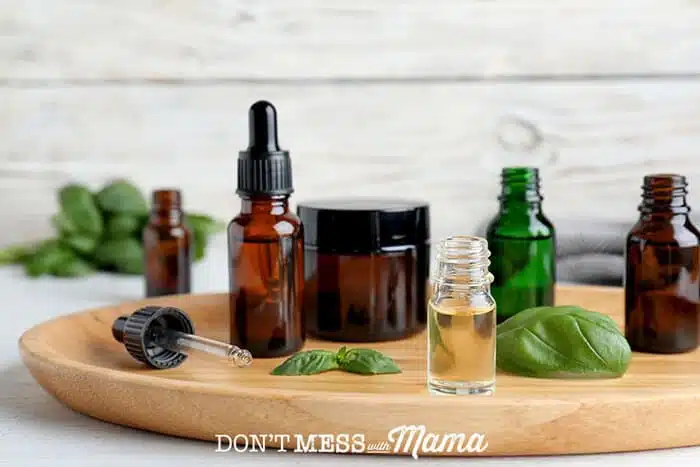 Closeup of essential oil bottles for travel