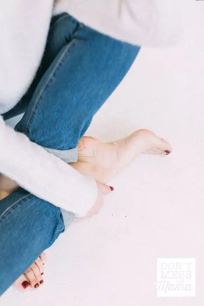 Closeup of woman crossing her legs