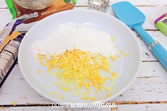 Closeup of shredded cheese, almond flour and coconut flour on a plate