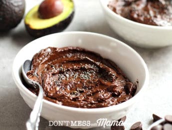 Chocolate avocado pudding in a green bowl