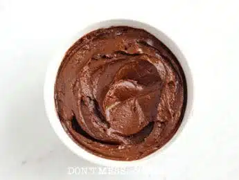 top down shot of chocolate pudding in a bowl