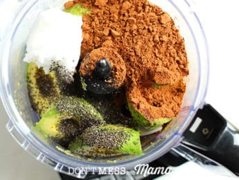 cocoa powder and avocado in a blender