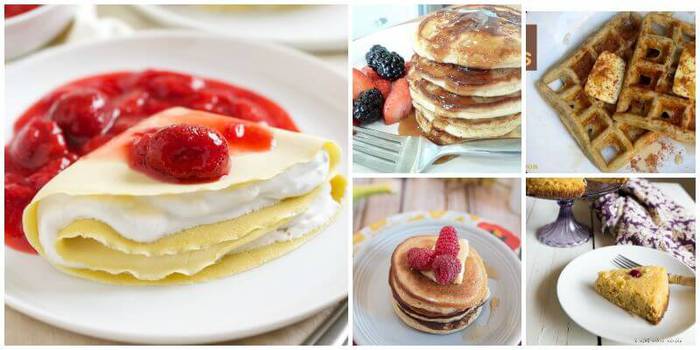 a collage of pancakes and waffles