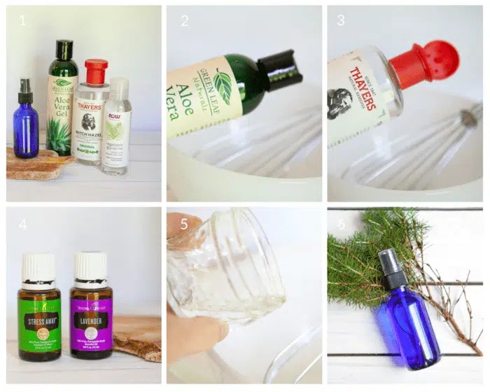 Step-by-step tutorial with 6 photos showing how to make DIY Aftershave Spray