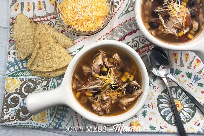 Instant Pot Chicken Tortilla Soup in white bowls