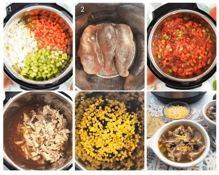 Process shots for making Instant Pot Chicken Tortilla Soup 