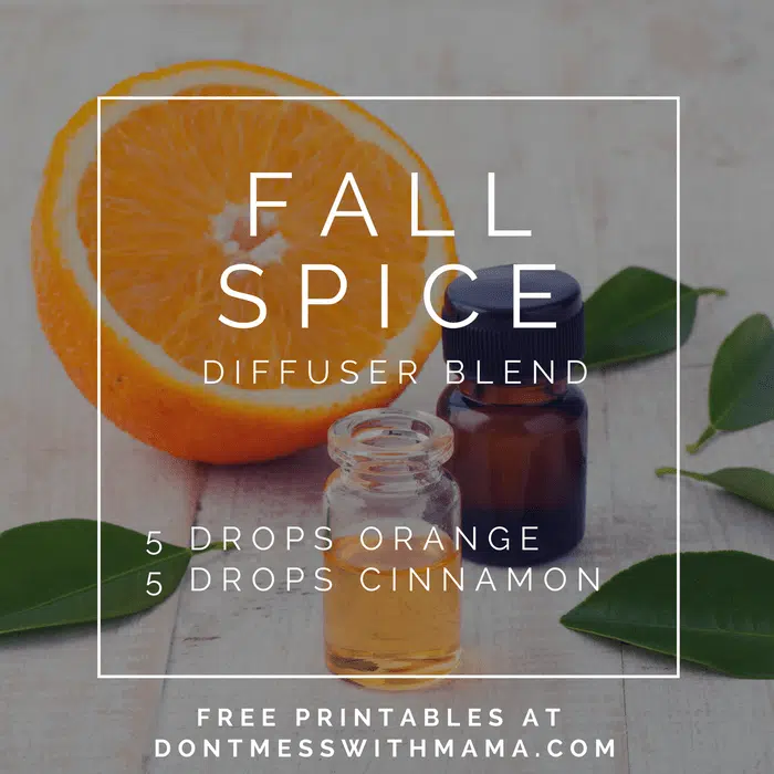 A graphic for a fall spirit diffuser blend recipe