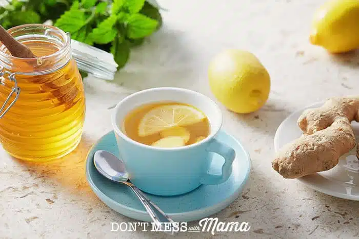 Cup of tea with lemon honey ginger