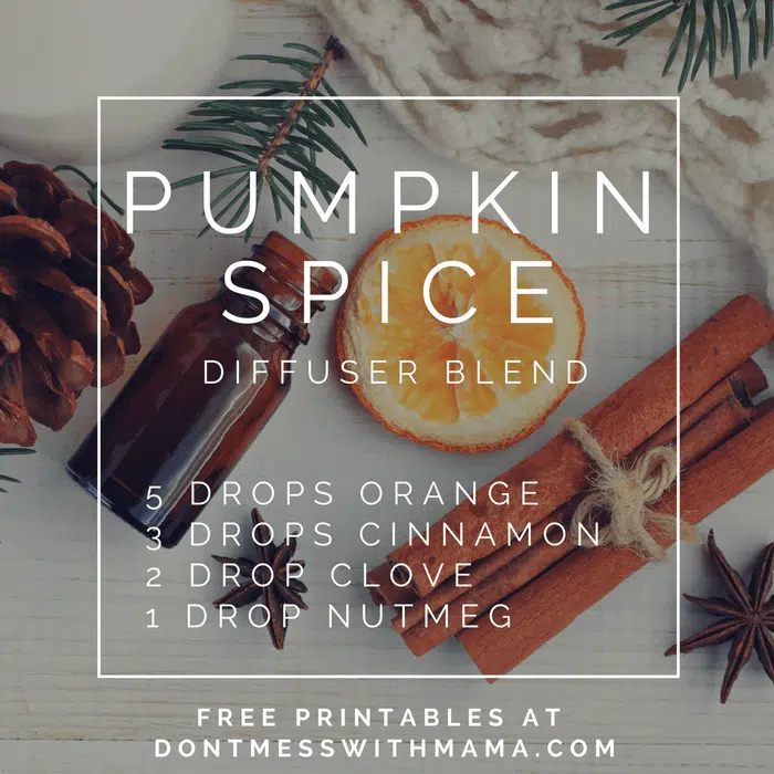 A graphic for a pumpkin spice diffuser blend recipe