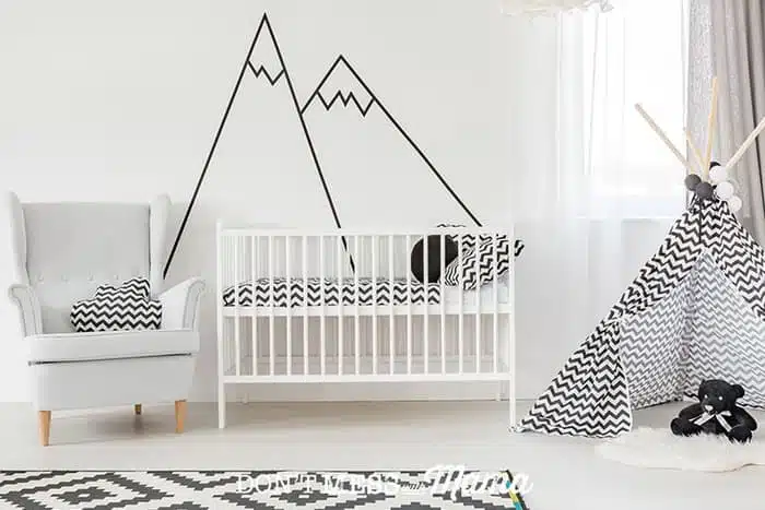 Room for baby decorated with minimal furniture