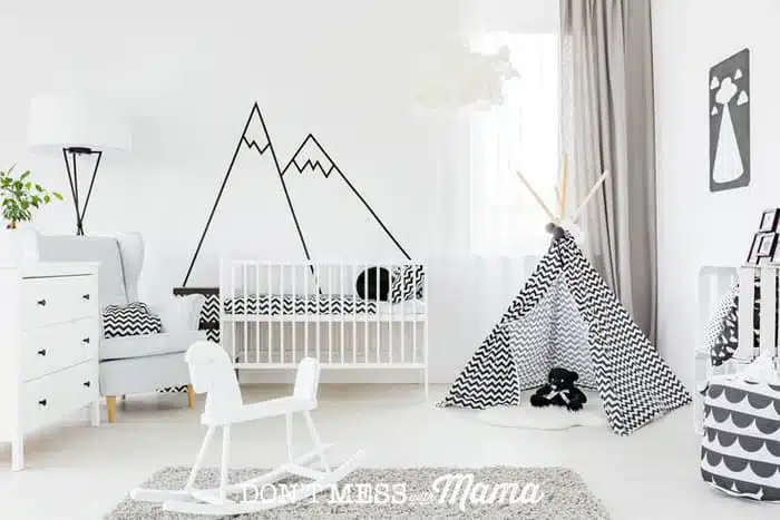 child's room with white furniture