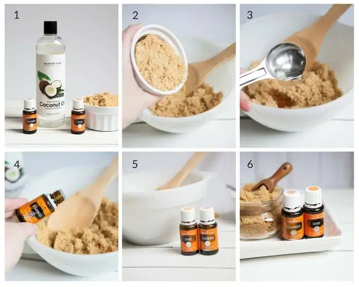 collage of how to make this homemade body scrub with just four ingredients - DontMesswithMama.com