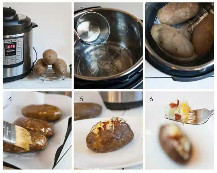 A collage photo for how to make Instant Pot Baked Potatoes