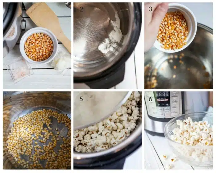 Step by step photos for making Instant Pot Popcorn