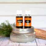 DIY Shave Gel in a glass pot and two bottles of essential oils