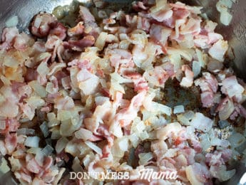 bacon and onions cooking in a pot