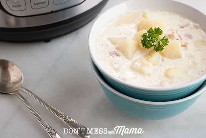 Instant Pot Clam Chowder in a bowl