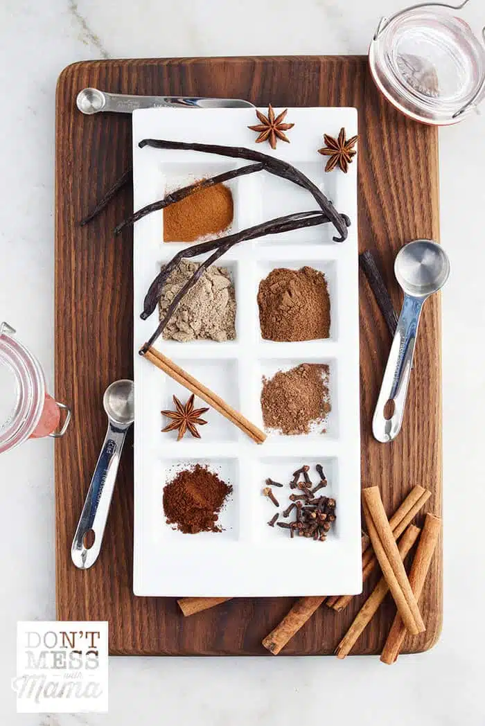 Spices on a plate to make a vanilla chai latte