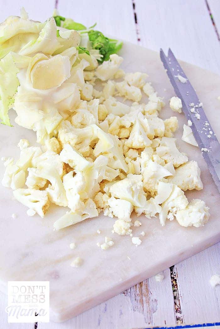 Closeup of chopped cauliflower