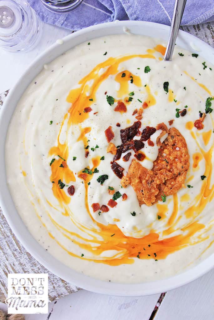 Instant Pot Creamy Cauliflower Soup with Parmesan Crisps - Don't Mess with Mama