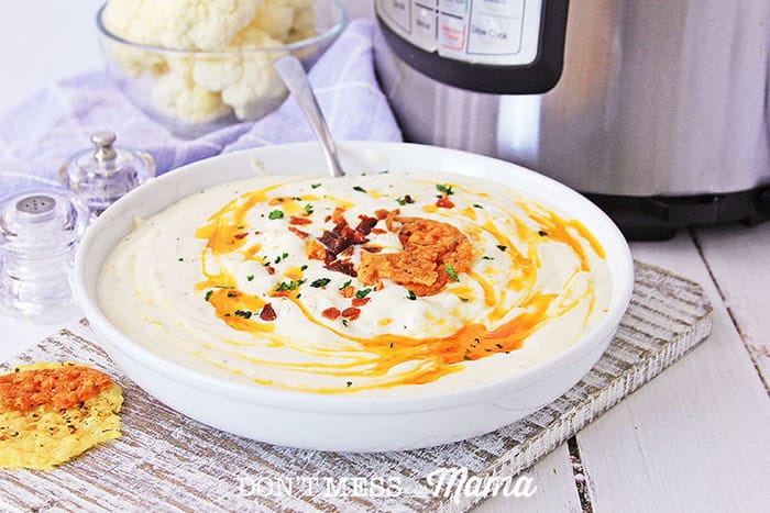 Instant Pot Creamy Cauliflower Soup with Parmesan Crisps