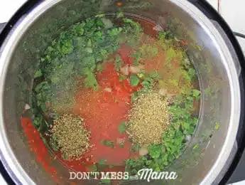 overhead shot of soup cooking in instant pot