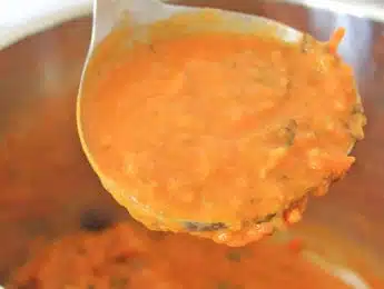 Ladle of Instant Pot Tomato Soup