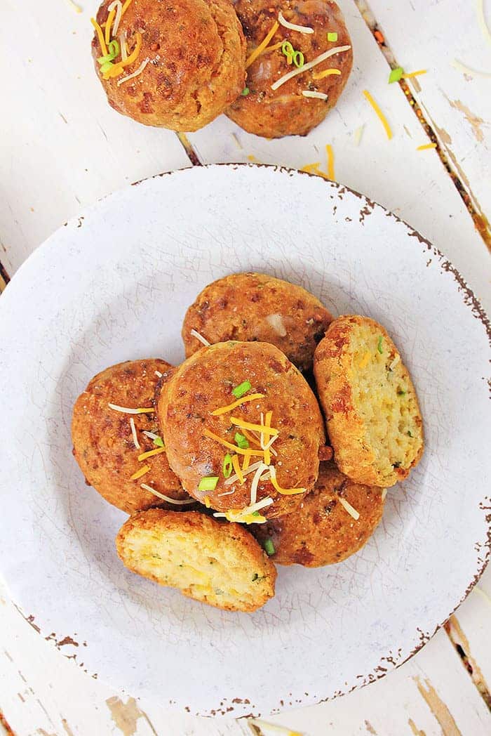 gluten-free cheddar biscuits on a white plate