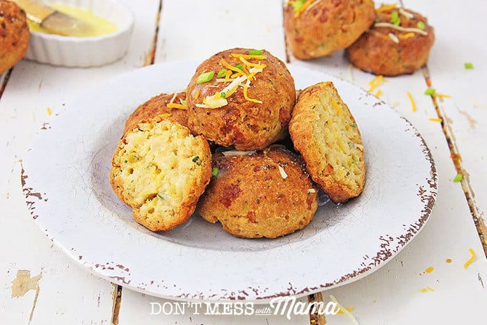 gluten-free cheddar biscuits on a white plate