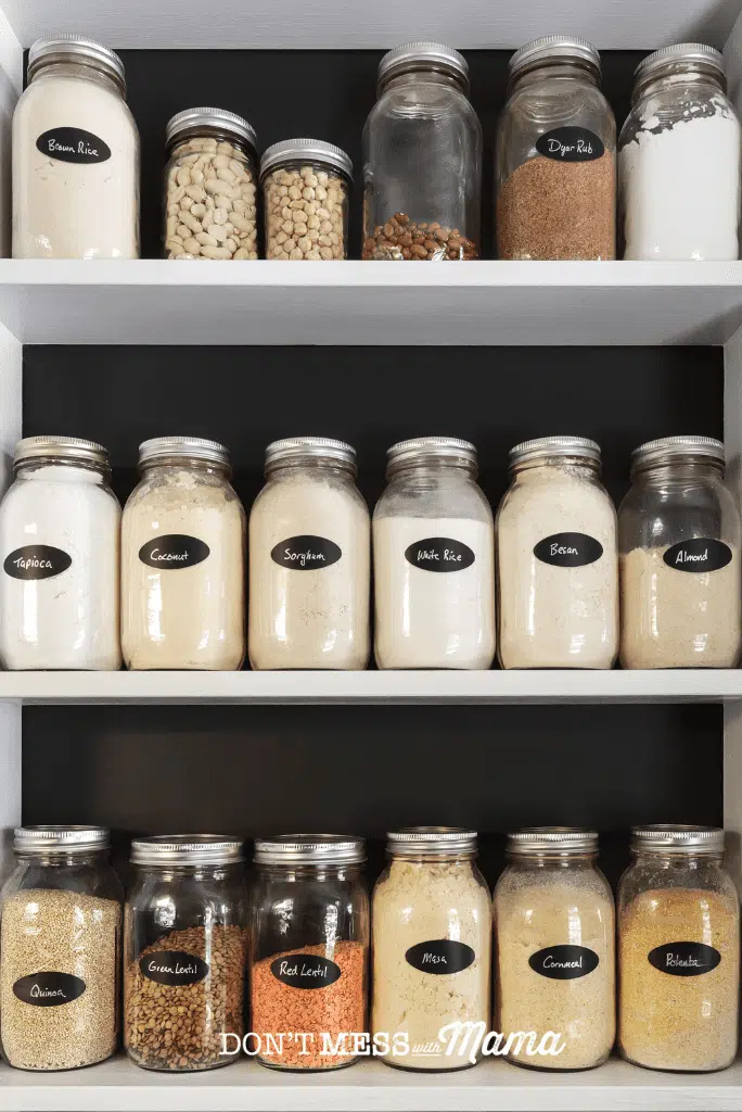 matching jars of shelf stable foods in pantry