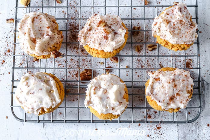 Low-Carb Pumpkin Muffin with Cream Cheese and Pecan Frosting - Don't Mess with Mama