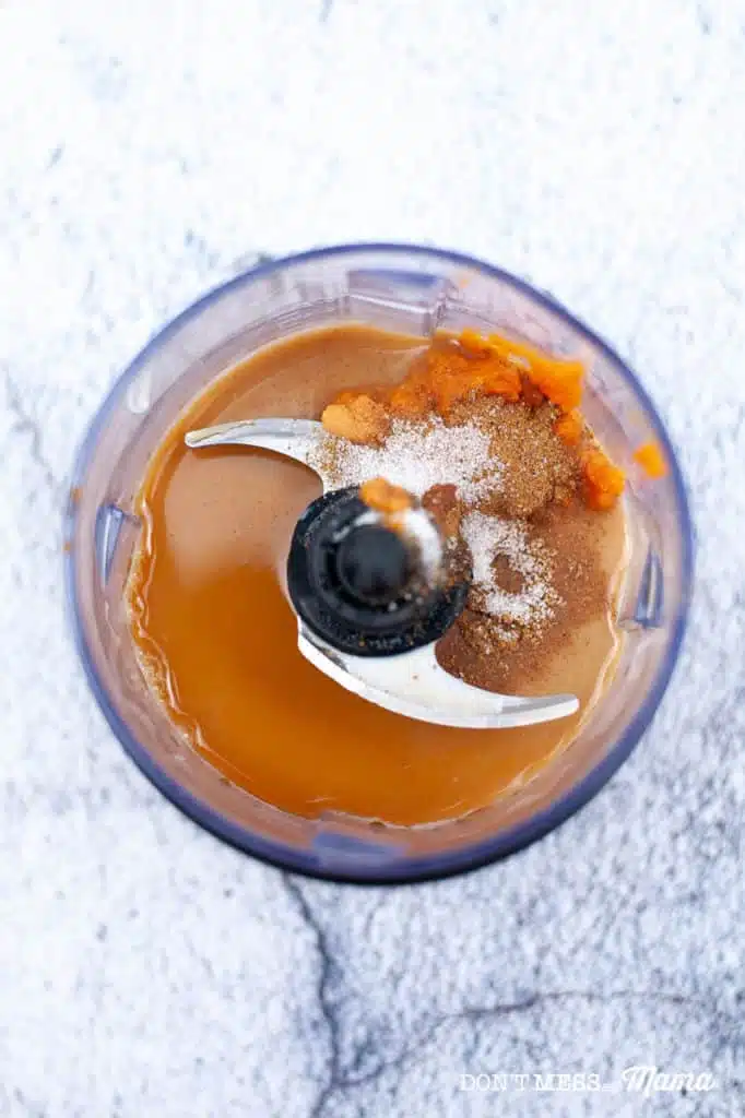 pumpkin puree and espresso in a blender