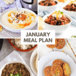 photo collage of soups, chili, pasta for a gluten-free meal plan