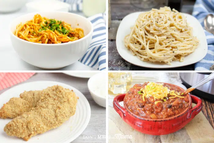 Collage of meals for a one month meal plan for families 