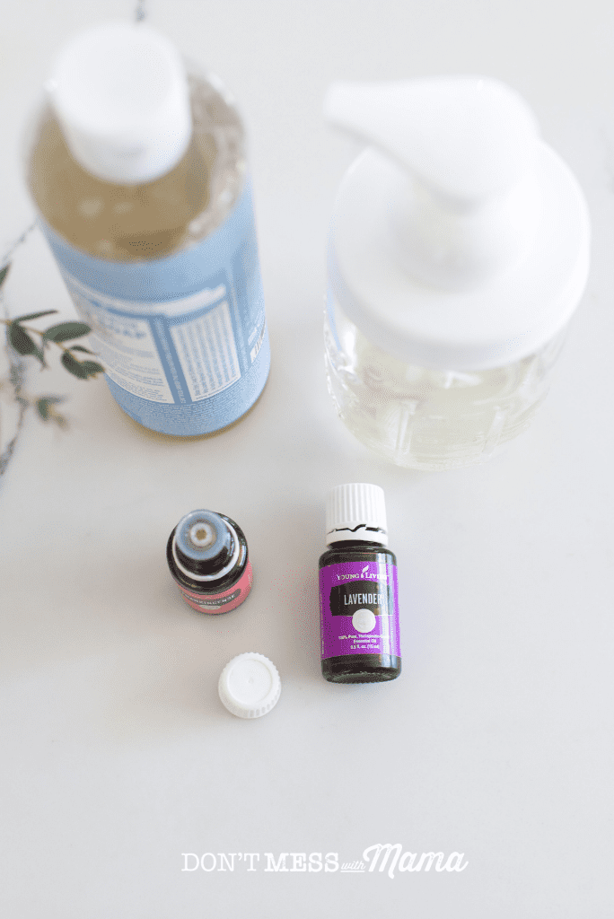 lavender essential oil with castille soap and pump bottle