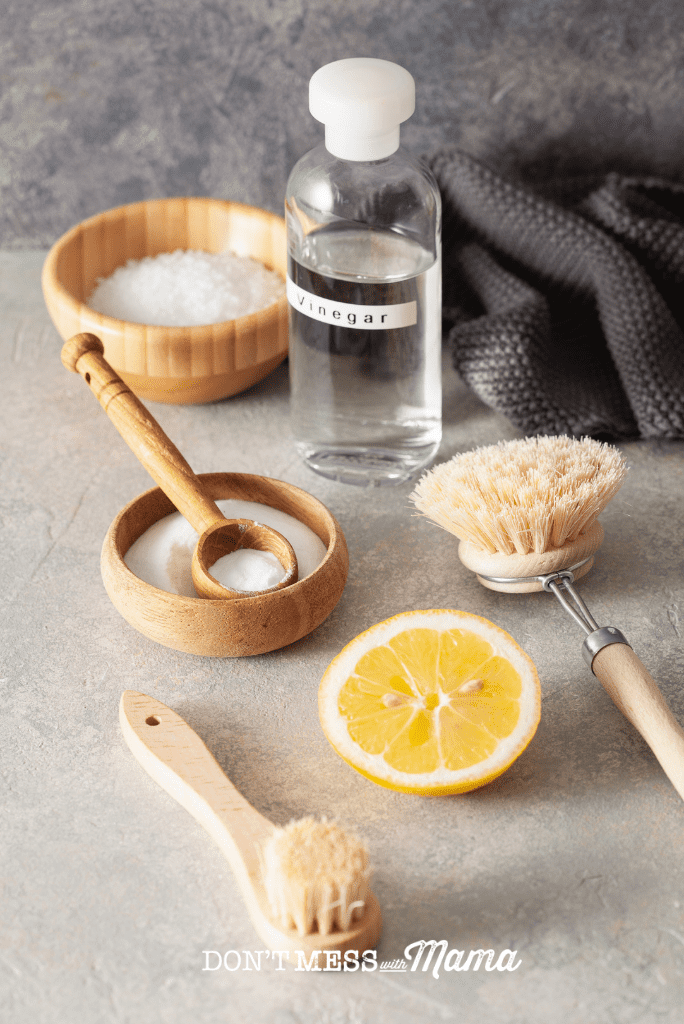 scrub brush with lemon, vinegar and citric acid