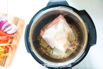 above view of pork in instant pot