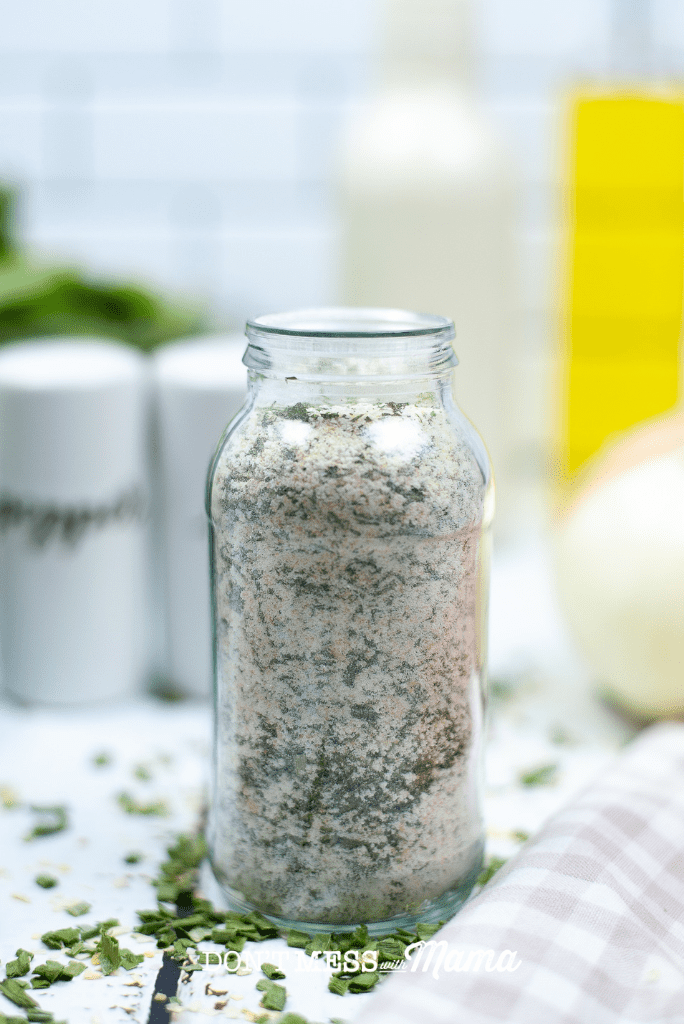 small glass bottle of dry ranch seasoning mix