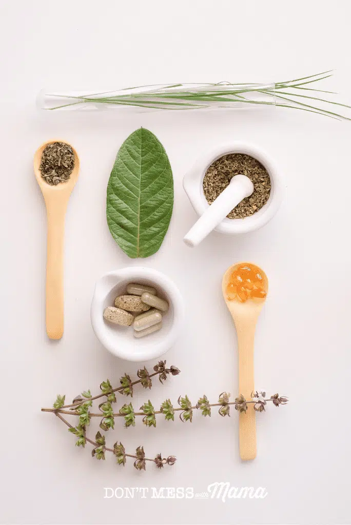 spoon with herbs and supplements